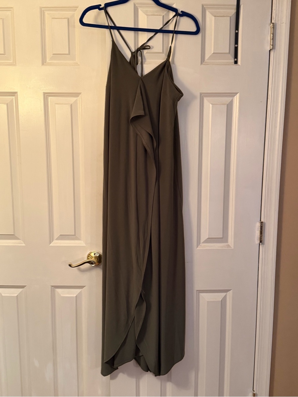 Express Olive Green Ruffle-Front Maxi Dress